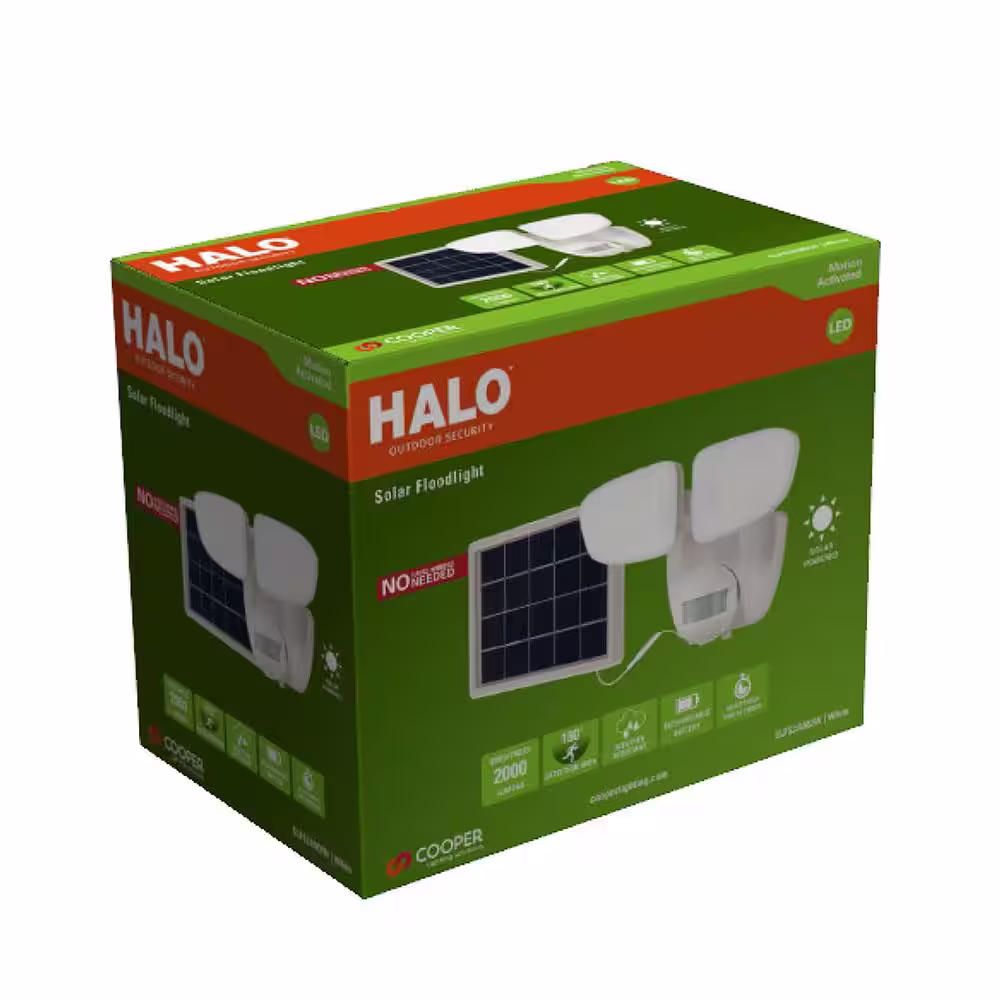 HALO SLFS 180-Degree White Solar Powered Motion Activated Outdoor Integrated LED Flood Light 1000 Lumens