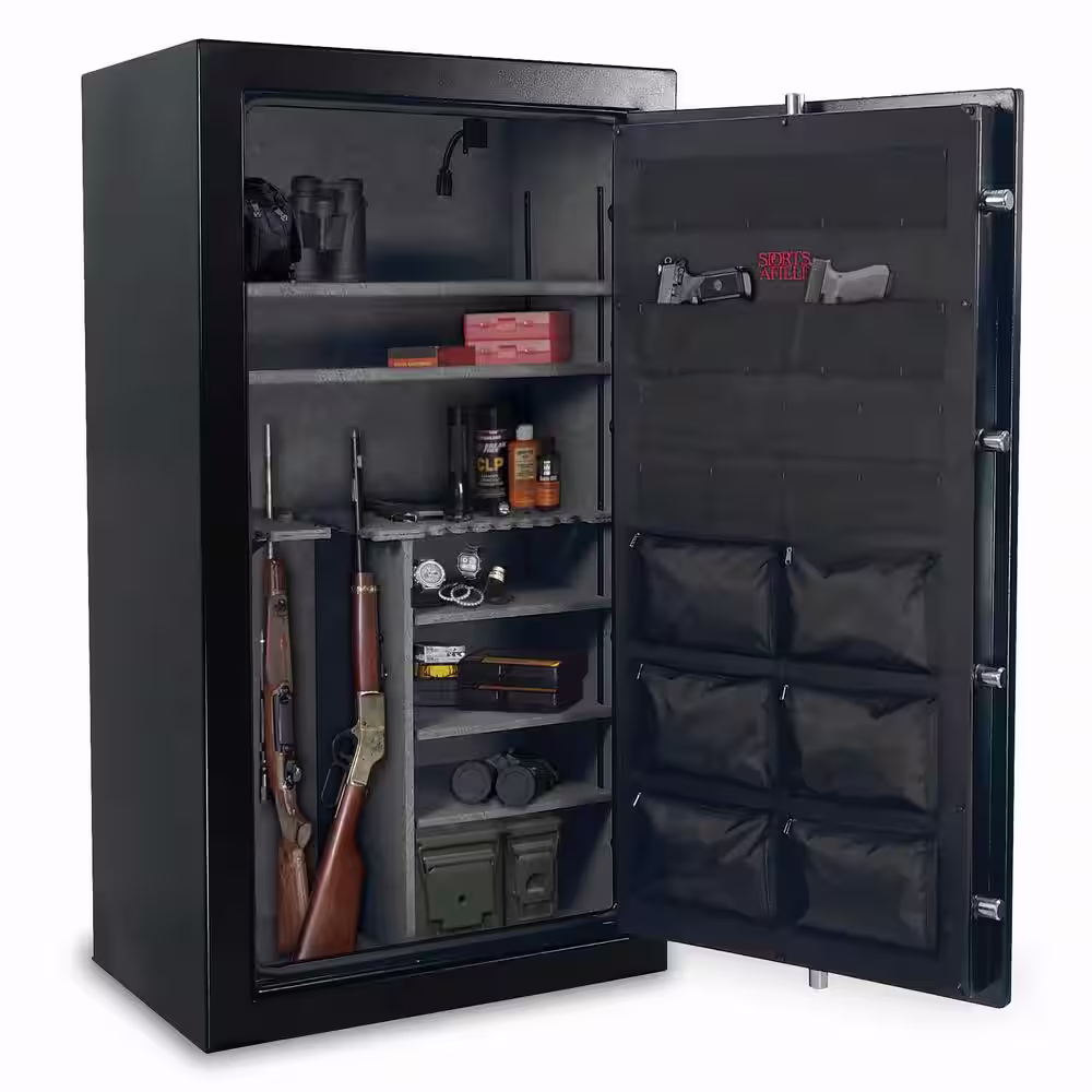 Sports Afield Preserve 60-Gun Fire and Waterproof Gun Safe with Electronic Lock, Black Textured Gloss
