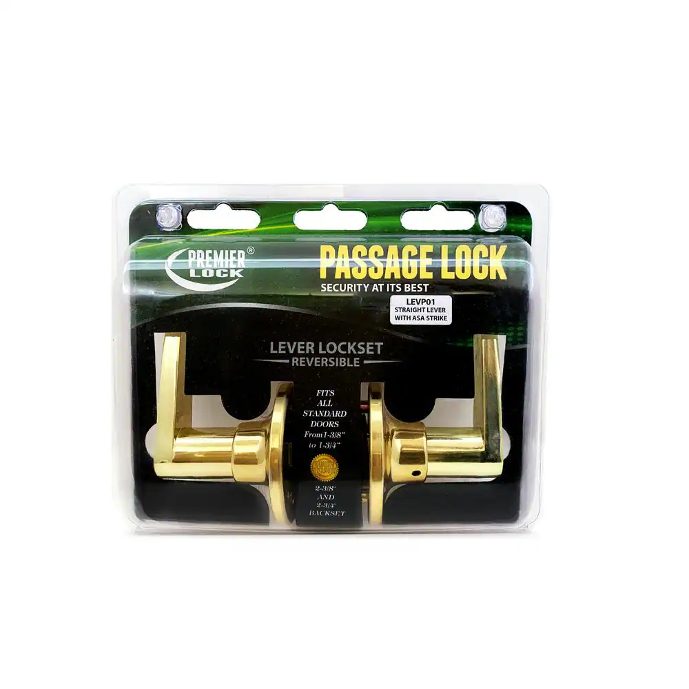 Premier Lock Polished Brass Passage Door Lever Lever Set