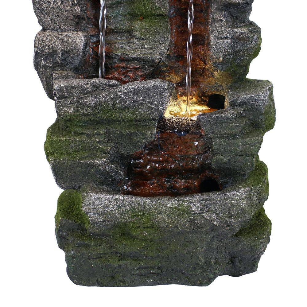 Sunnydaze Decor 14 in. Towering Cave Waterfall Indoor Tabletop Fountain with LED