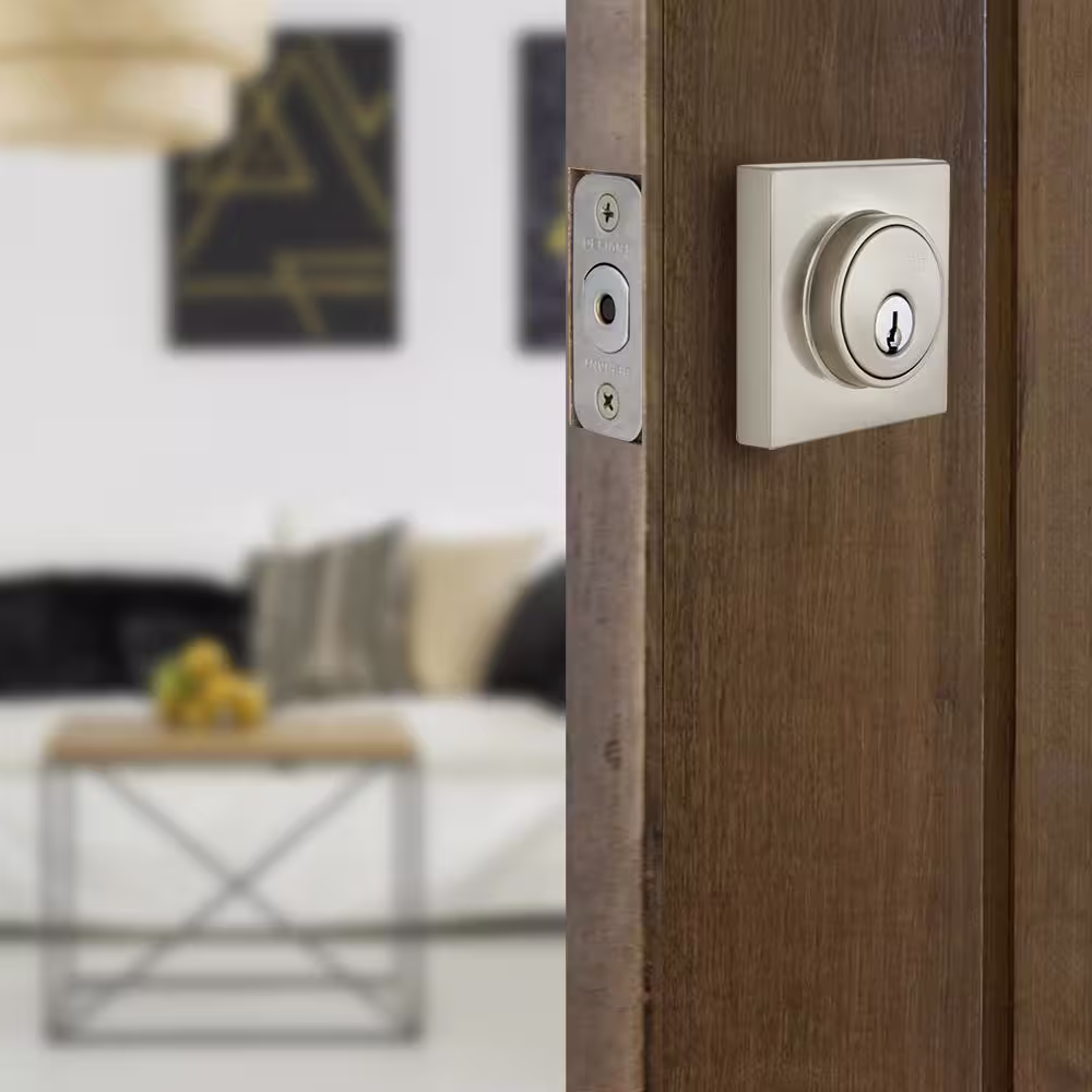 None Satin Nickel Double Cylinder Deadbolt Contemporary Square