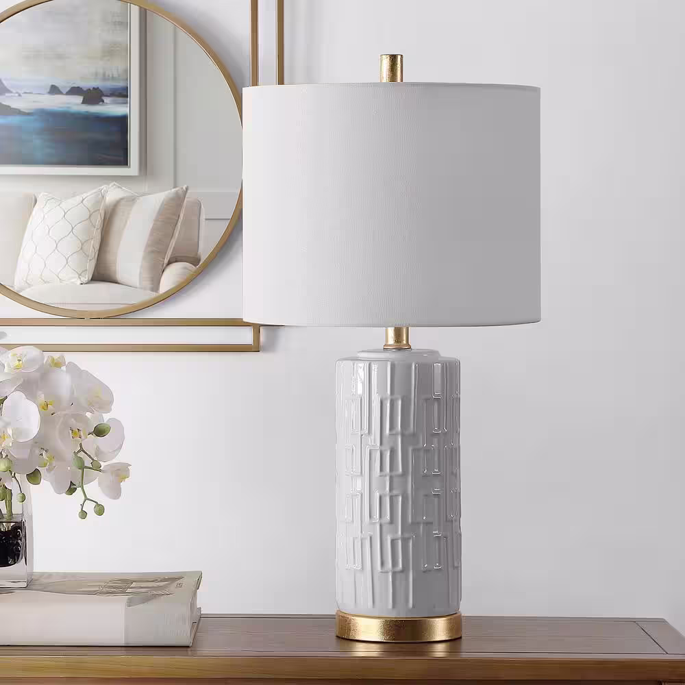 Safavieh Pehonix 25 in. White Table Lamp with White Shade