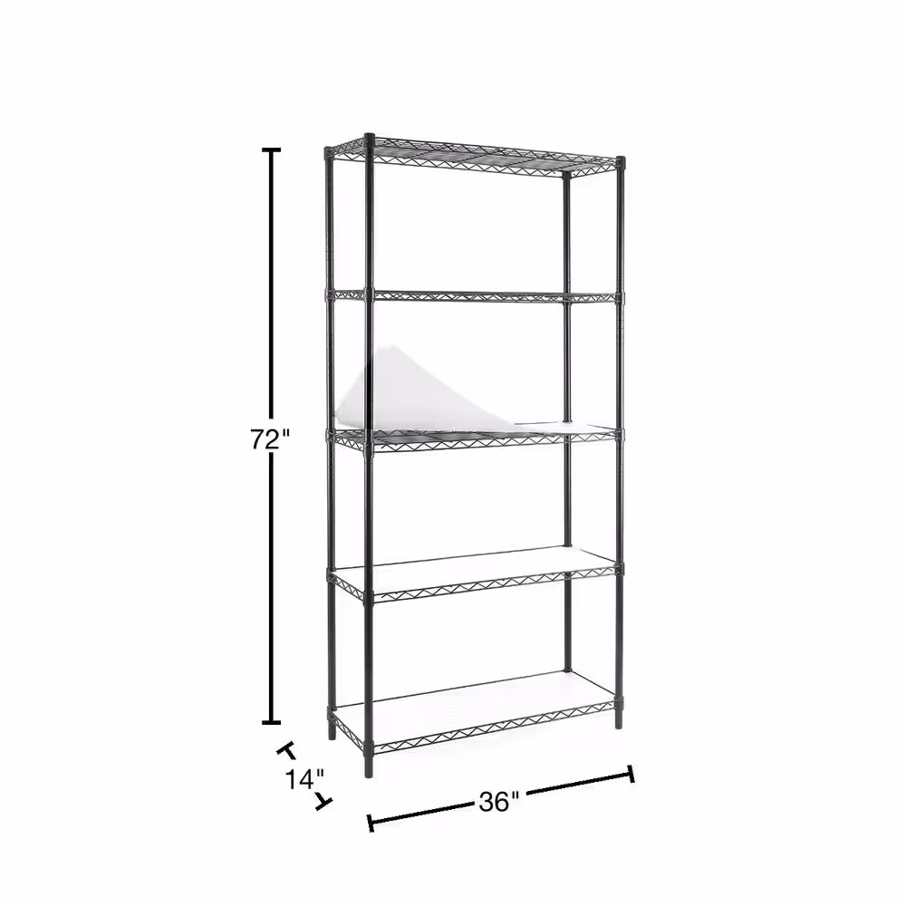 EFINE Black 5-Tier Heavy Duty Metal Wire Garage Storage Shelving Unit 1 in. Pole (36 in. W x 72 in. H x 14 in. D)