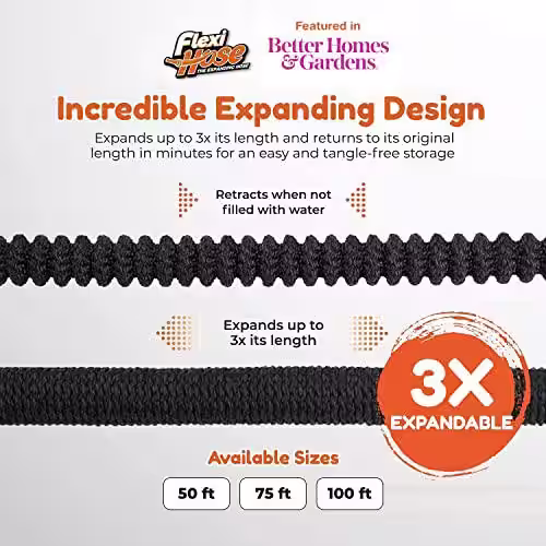 None Flexi Hose 3/4 in x 150 ft. with 8 Function Nozzle Expandable Garden Hose, Lightweight and No-Kink Flexible, Black