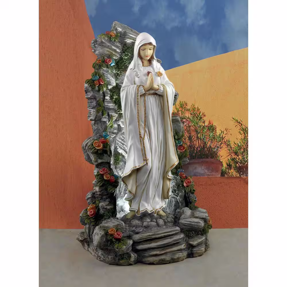 Design Toscano 19 in. H Blessed Virgin Mary Illuminated Garden Grotto Sculpture