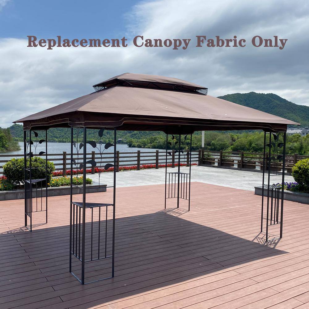 None 13 ft. x 10 ft. Patio Double Roof Gazebo Replacement Canopy Top Fabric, Brown