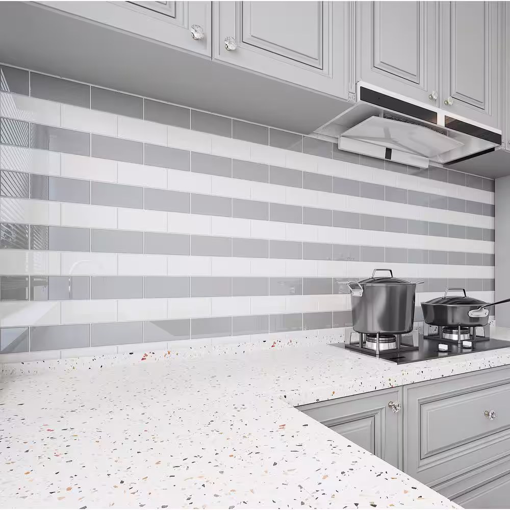 Giorbello True Gray 3 in. x 6 in. x 8 mm Glass Subway Tile (5 sq. ft./case)