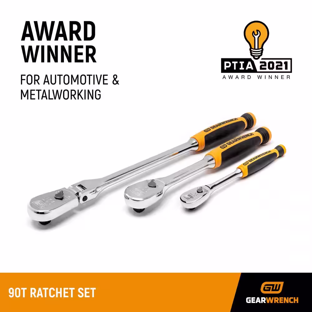 GEARWRENCH 1/4 in. and 3/8 in. Drive 90-Tooth Dual Material Teardrop Ratchet Set (3-Pieces)