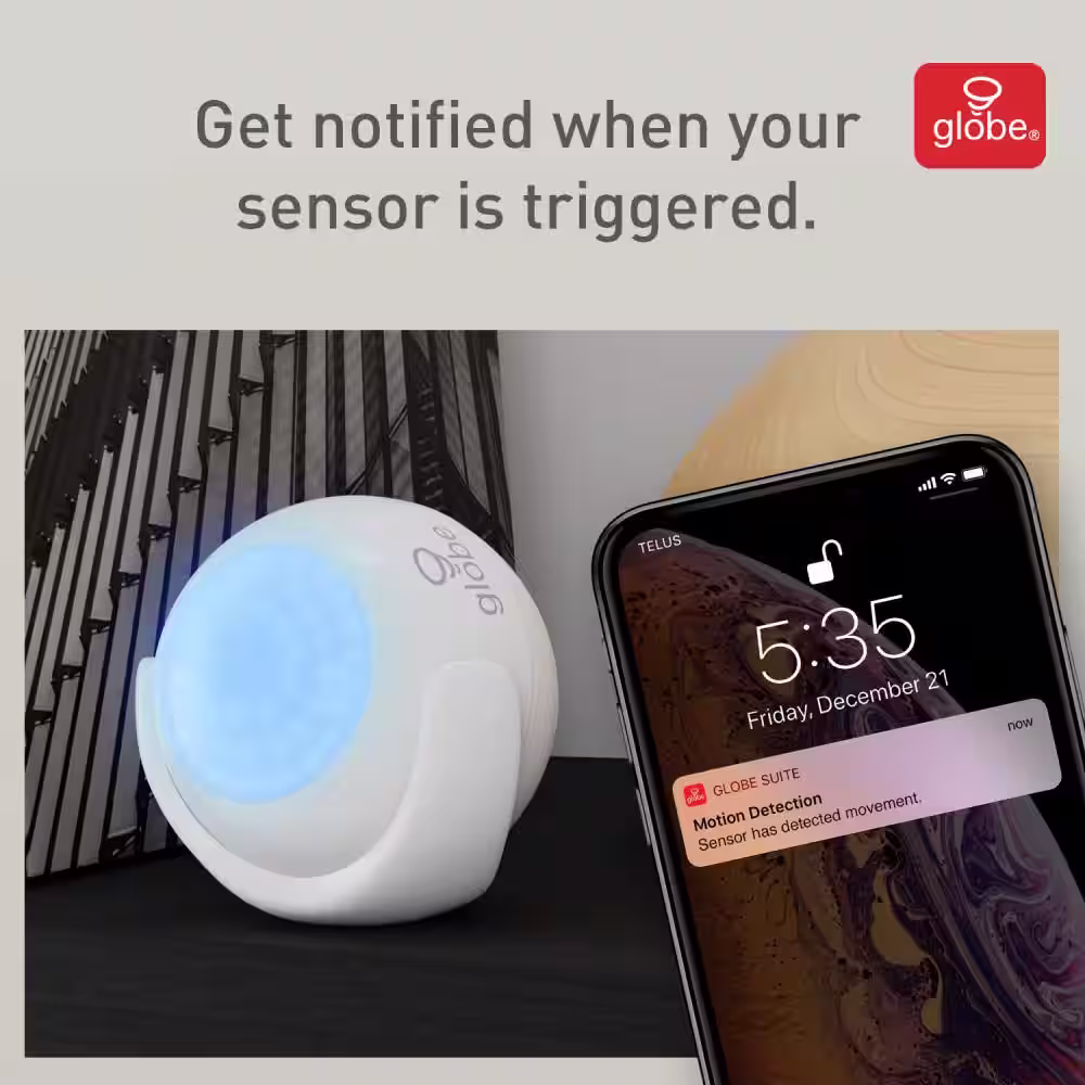 Globe Electric Wi-Fi Smart Wireless Motion Detector, No Hub Required, Battery Operated in White