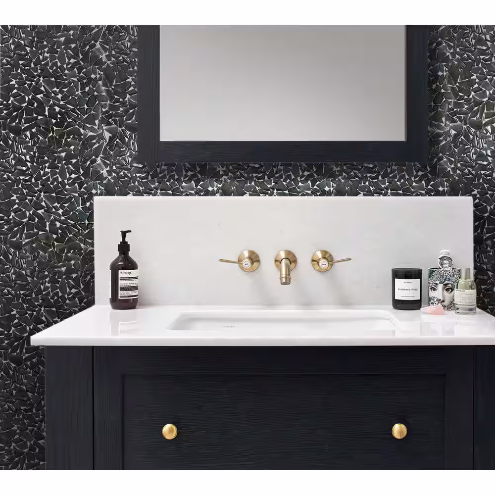 Apollo Tile Black 11.8 in. x 11.8 in. Pebble Polished and Honed Glass Mosaic Tile (4.83 sq. ft./Case)