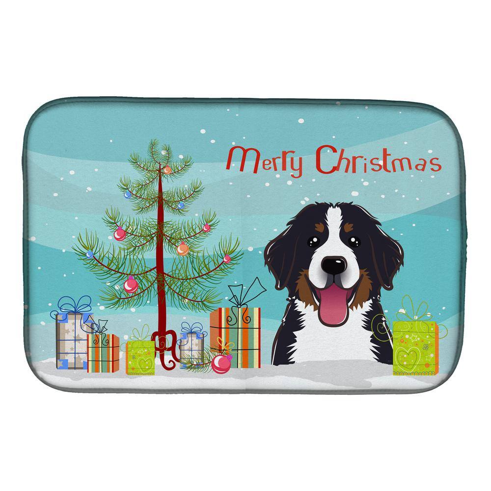 Caroline's Treasures 14 in. x 21 in. Multicolor Christmas Tree and Bernese Mountain Dog Dish Drying Mat