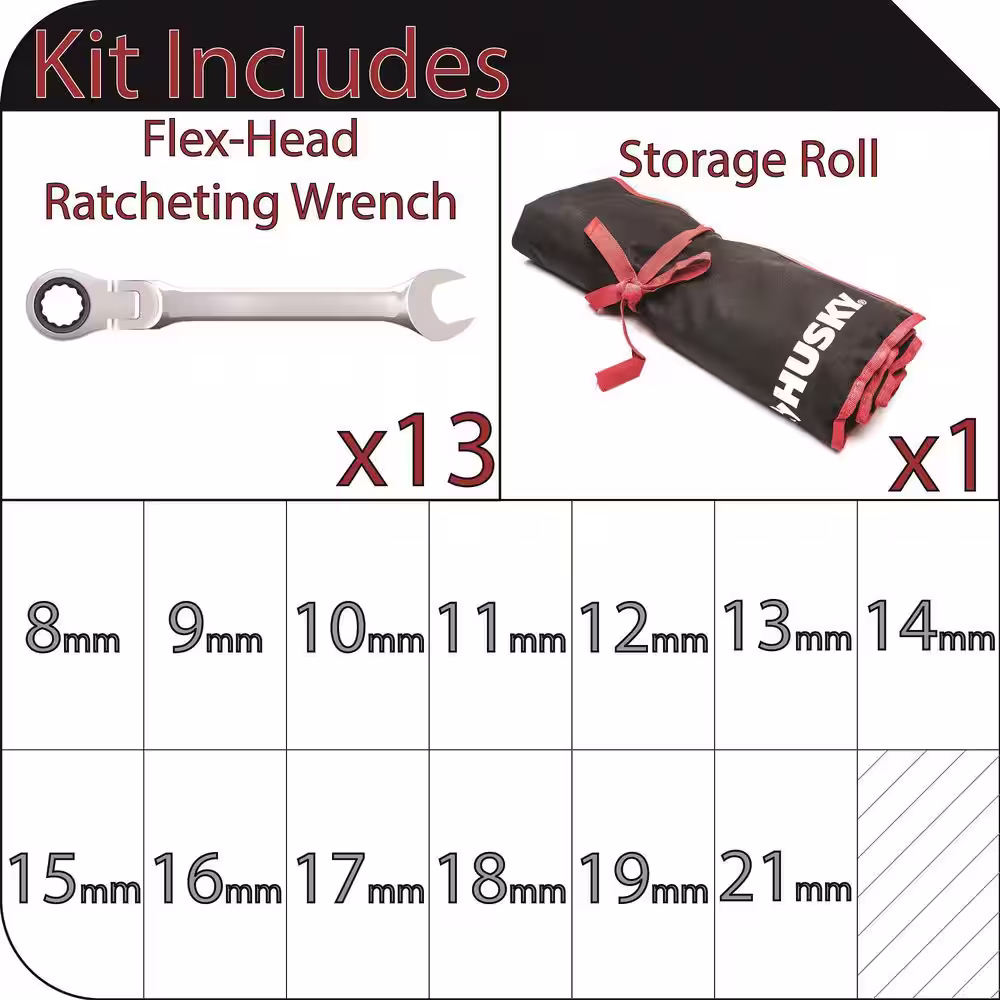 Husky Master Metric Flex Head Ratcheting Wrench Set (13-Piece)