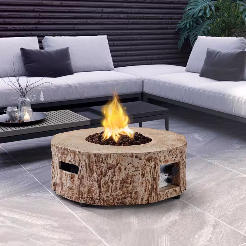 CASAINC 10 in. H Outdoor Gas Fire Pit, Suitable for The Garden or Balcony in Light Brown