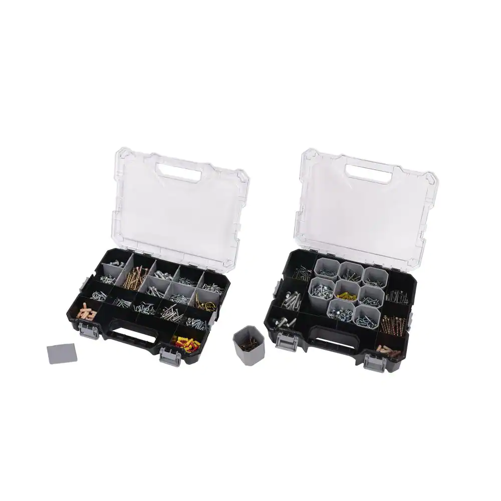 Husky 36-Compartment Hand Tool Box Interlocking Small Parts Organizer in Black (2-Pack)