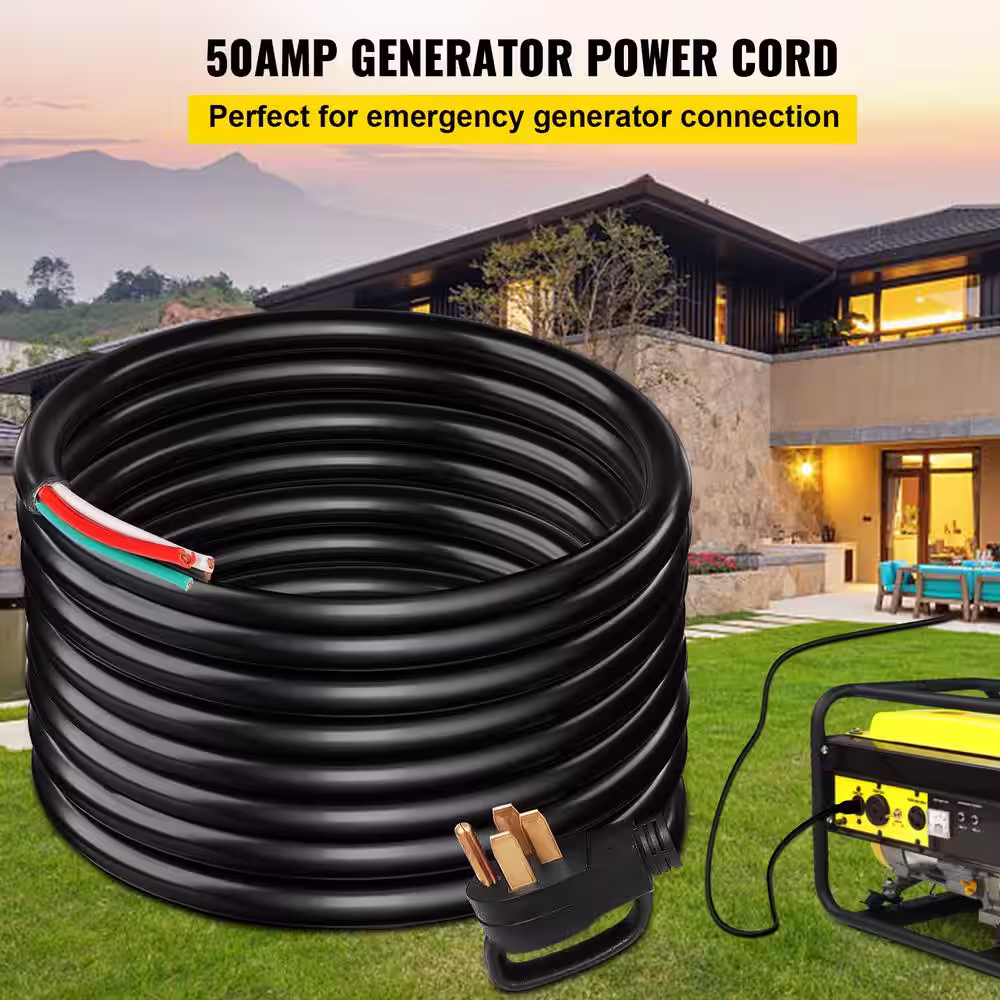 VEVOR 25 ft. 6/3 plus 8/1 Extension Cord Indoor/Outdoor Generator Power Cord STW 50 Amp NEMA 14-50P No-pin Type