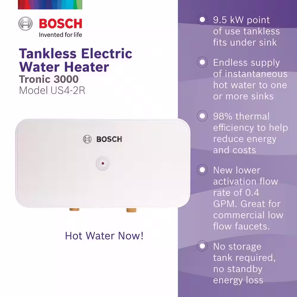 Bosch Tronic 3000 US4-2R 4kW 2.5 GPM Point-of-Use Electric Tankless Water Heater