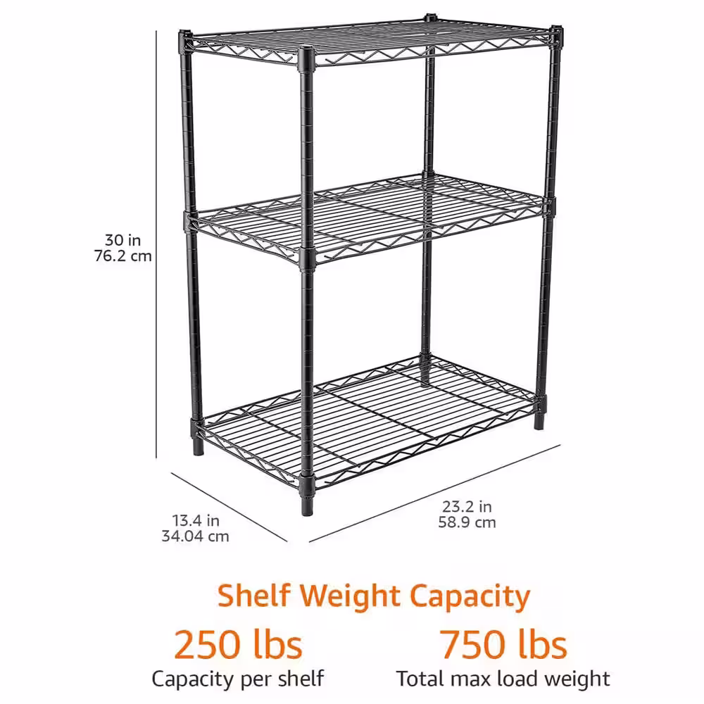 None Black 3-Tier Adjustable Metal Garage Storage Shelving Unit (23.3 in. W x 30 in. H x 13.4 in. D)