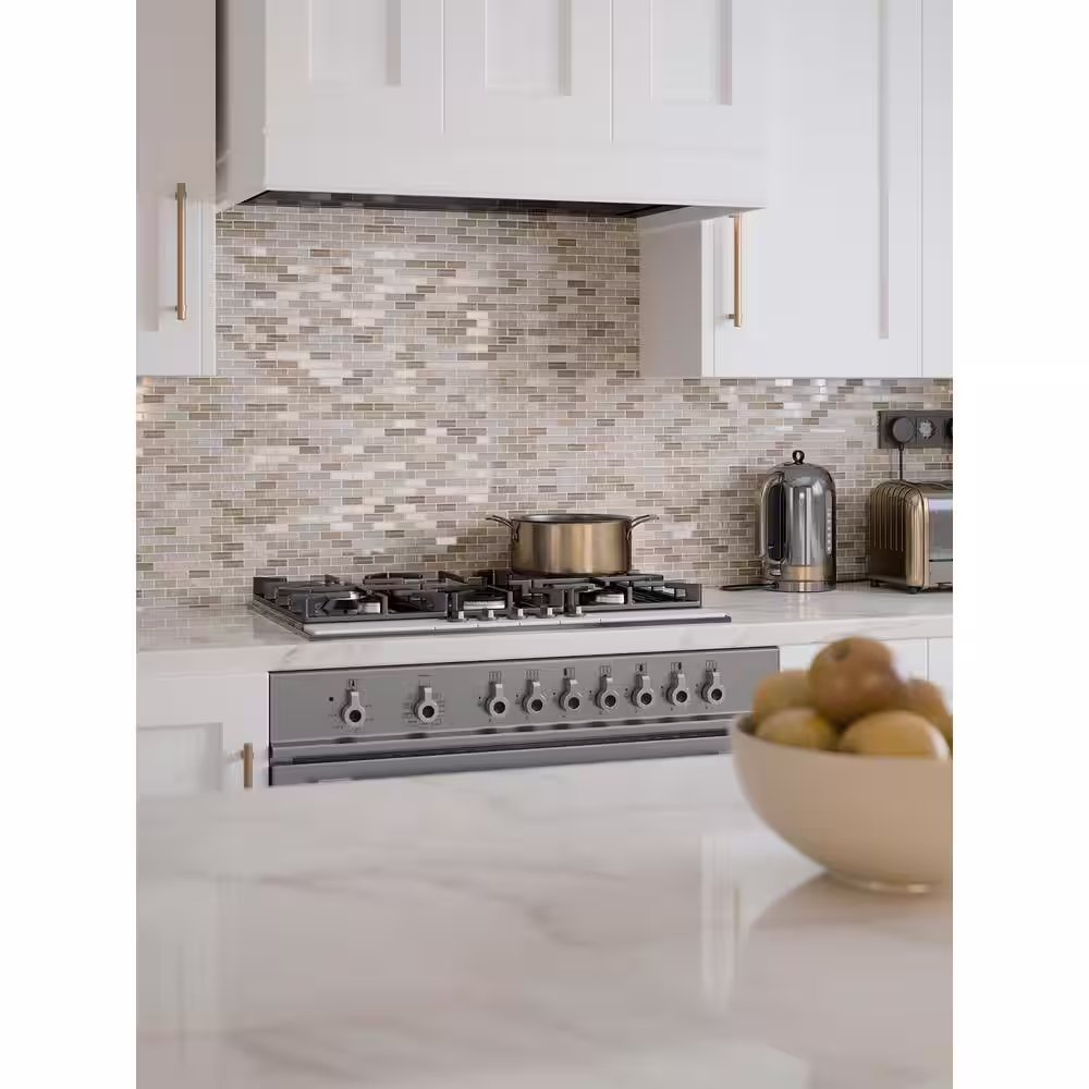 Jeffrey Court Cottage Ridge Mini Brick Beige 9.75 in. x 12 in. Interlocking Glass/Travertine Mosaic Tile (8.12 sq. ft./Case)