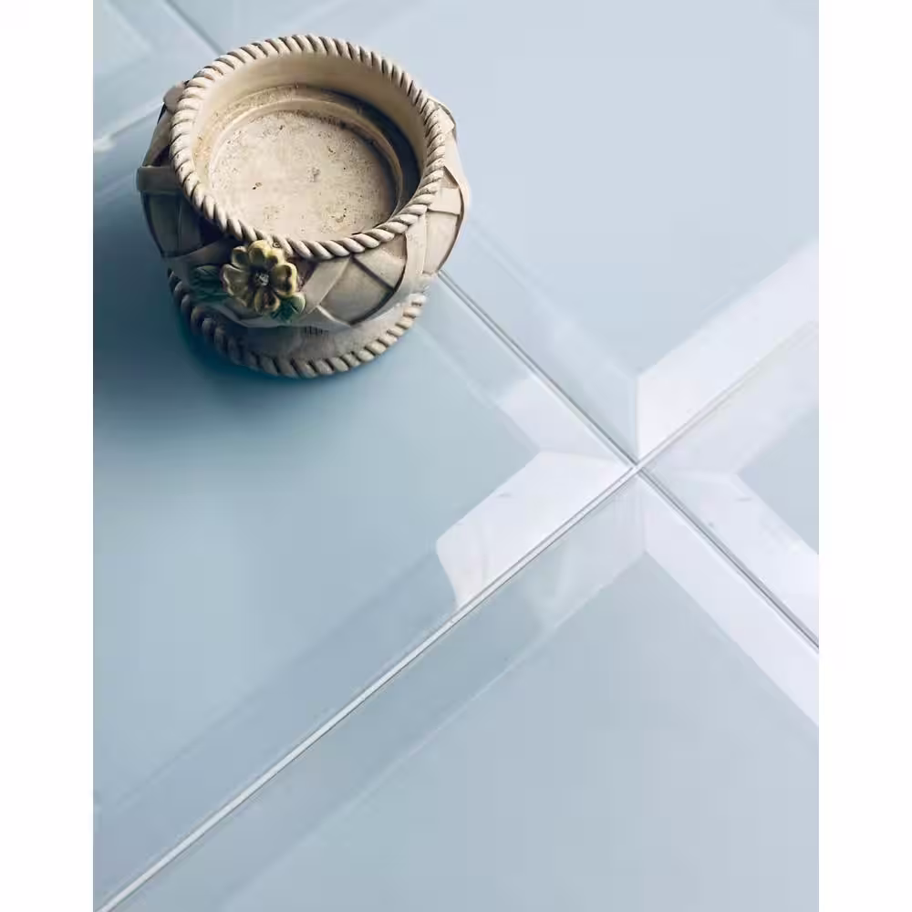 ABOLOS Frosted Elegance Beveled Square 8 in. x 8 in. Glossy Blue Glass Backsplash Wall Tile (0.444 Sq. Ft./Piece)