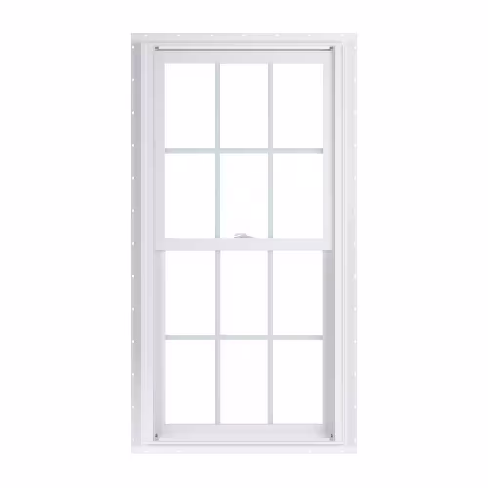 American Craftsman 27.75 in. x 54 in. 70 Series Low-E Argon PS Glass Double Hung White Vinyl Fin Window with Grids, Screen Incl