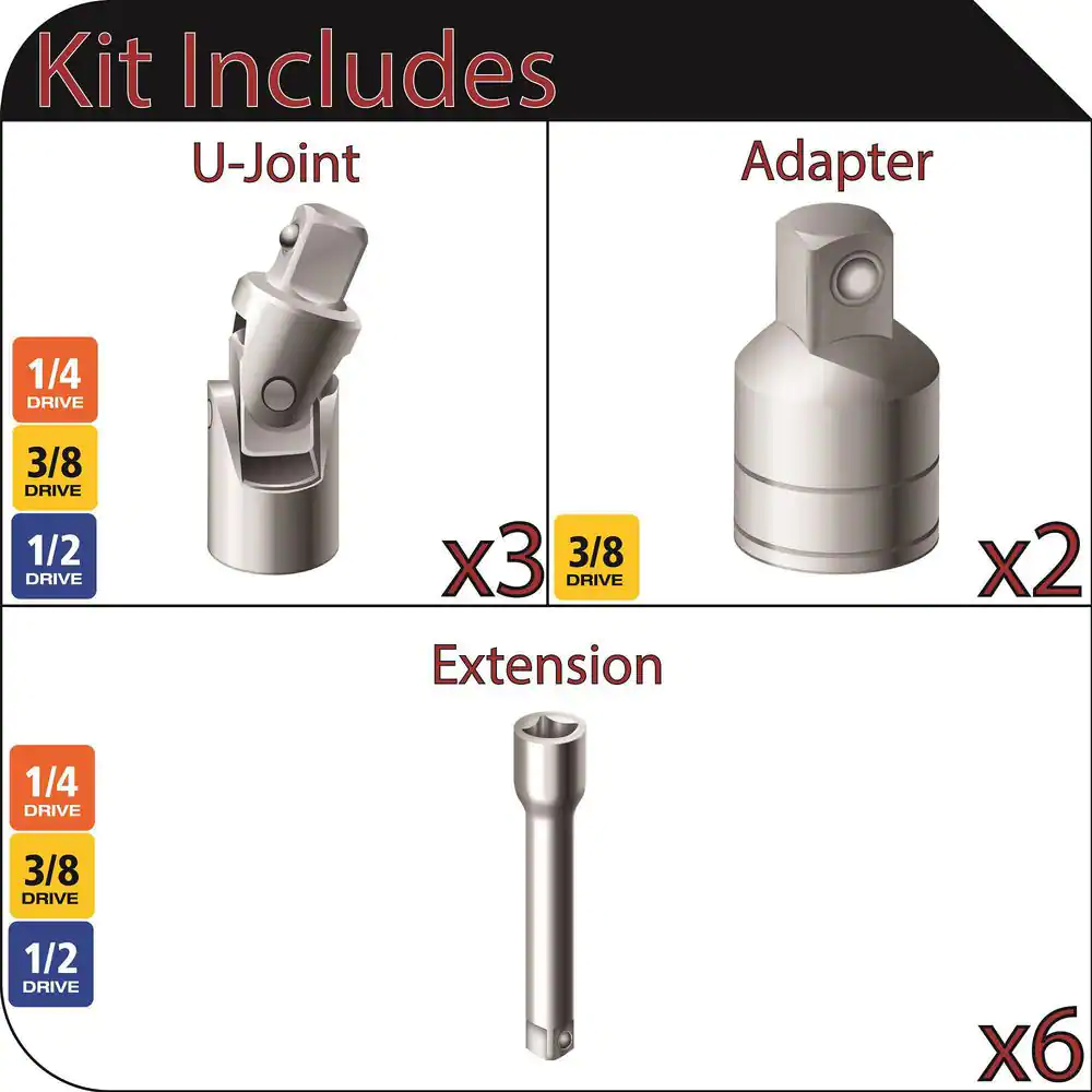 Husky 1/4in., 3/8in., and 1/2 in. Drive Accessory Set (11-Piece)