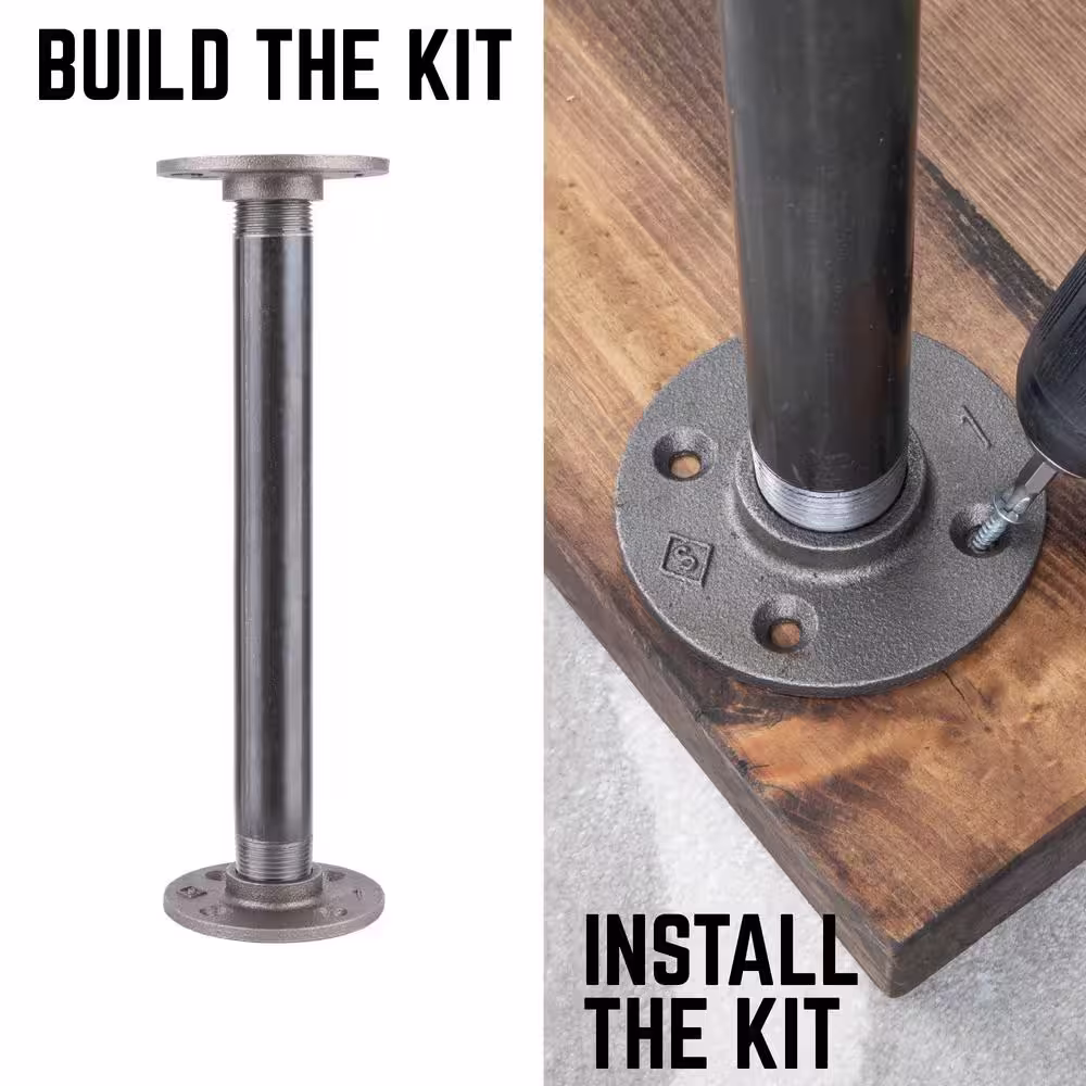 PIPE DECOR 1 in. x 1 ft. L Black Steel Pipe Flange Table Leg Kit (Set of 4)