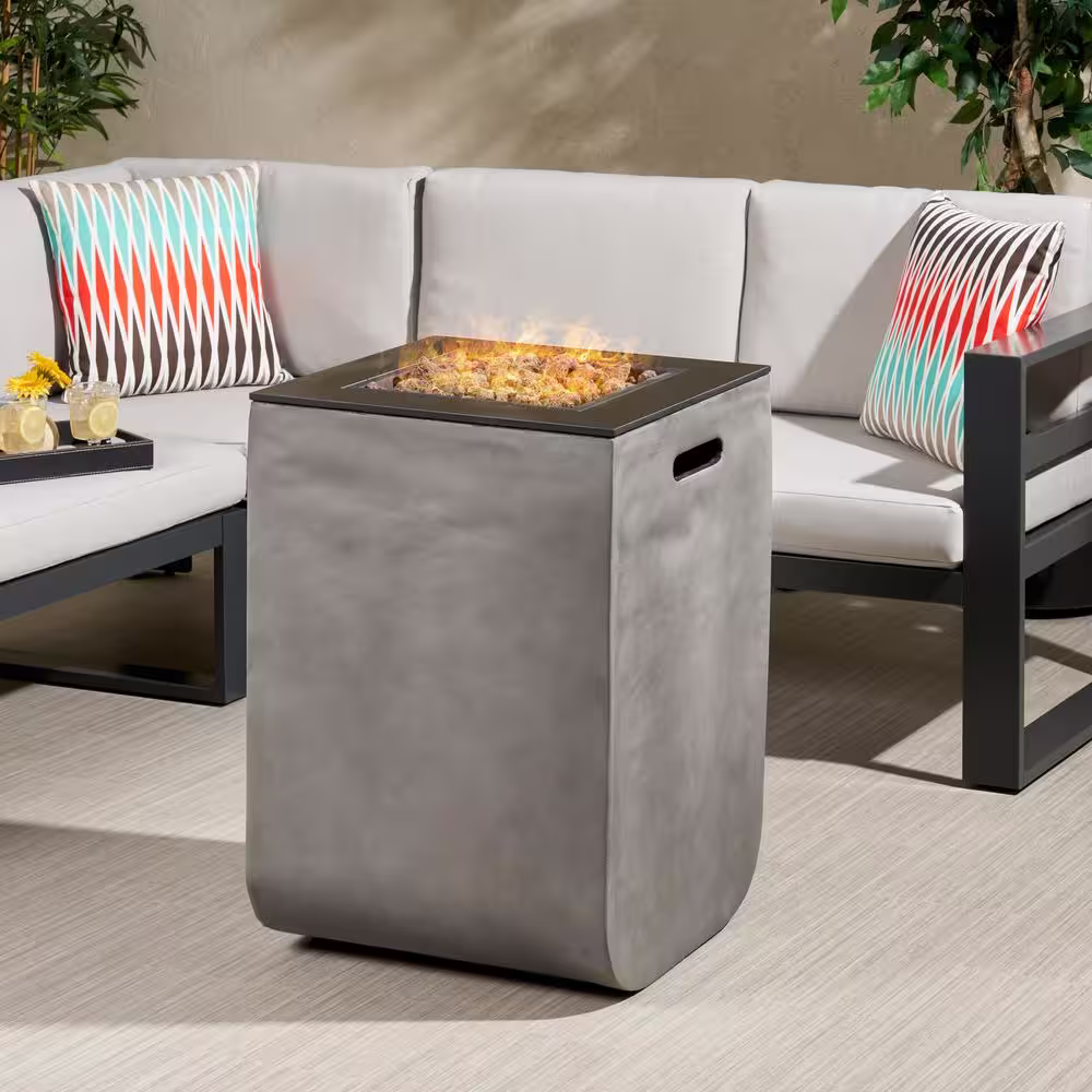Noble House Adios 19.50 in. x 28.50 in. Square Concrete Propane Fire Pit in Light Grey