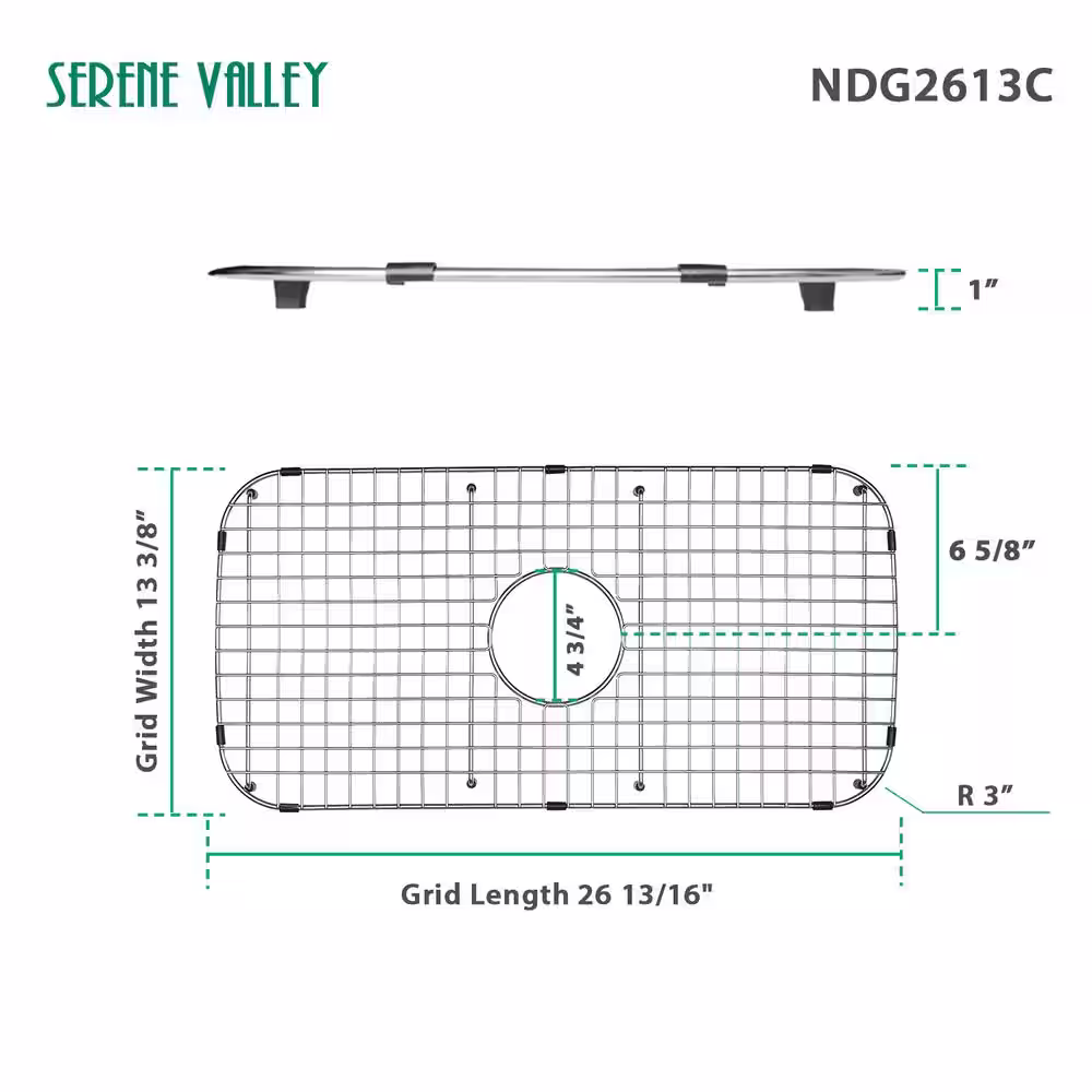 SERENE VALLEY 26.81 in. x 13.39 in. Center Drain Heavy-Duty Stainless Steel Sink Protector