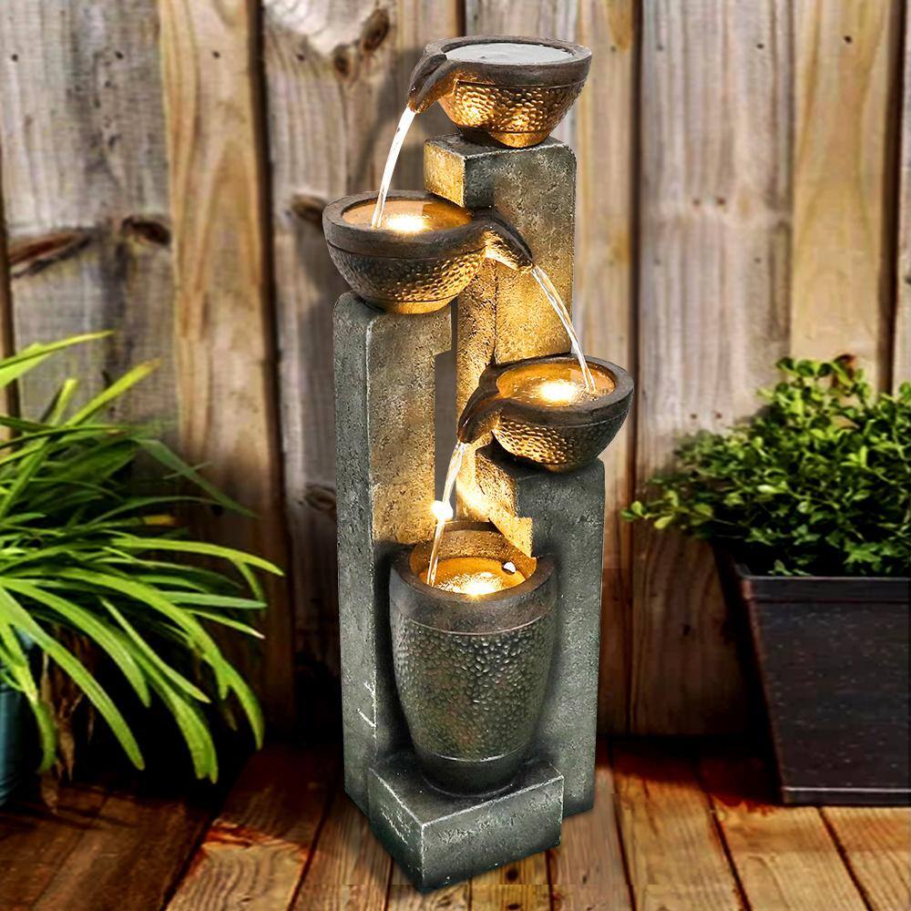 None 40 in. H Pots Outdoor Garden Water Fountain Tiered with Warm LED Lights