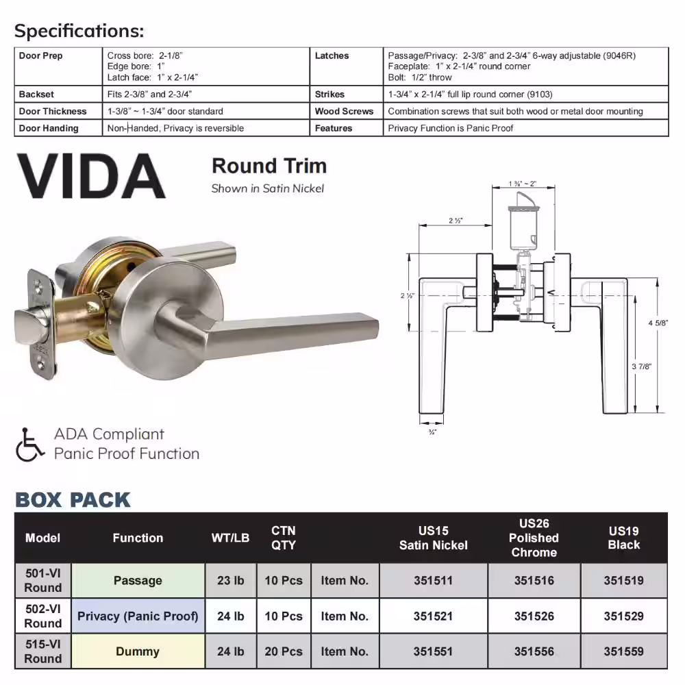 None Vida Black Dummy Door Lever