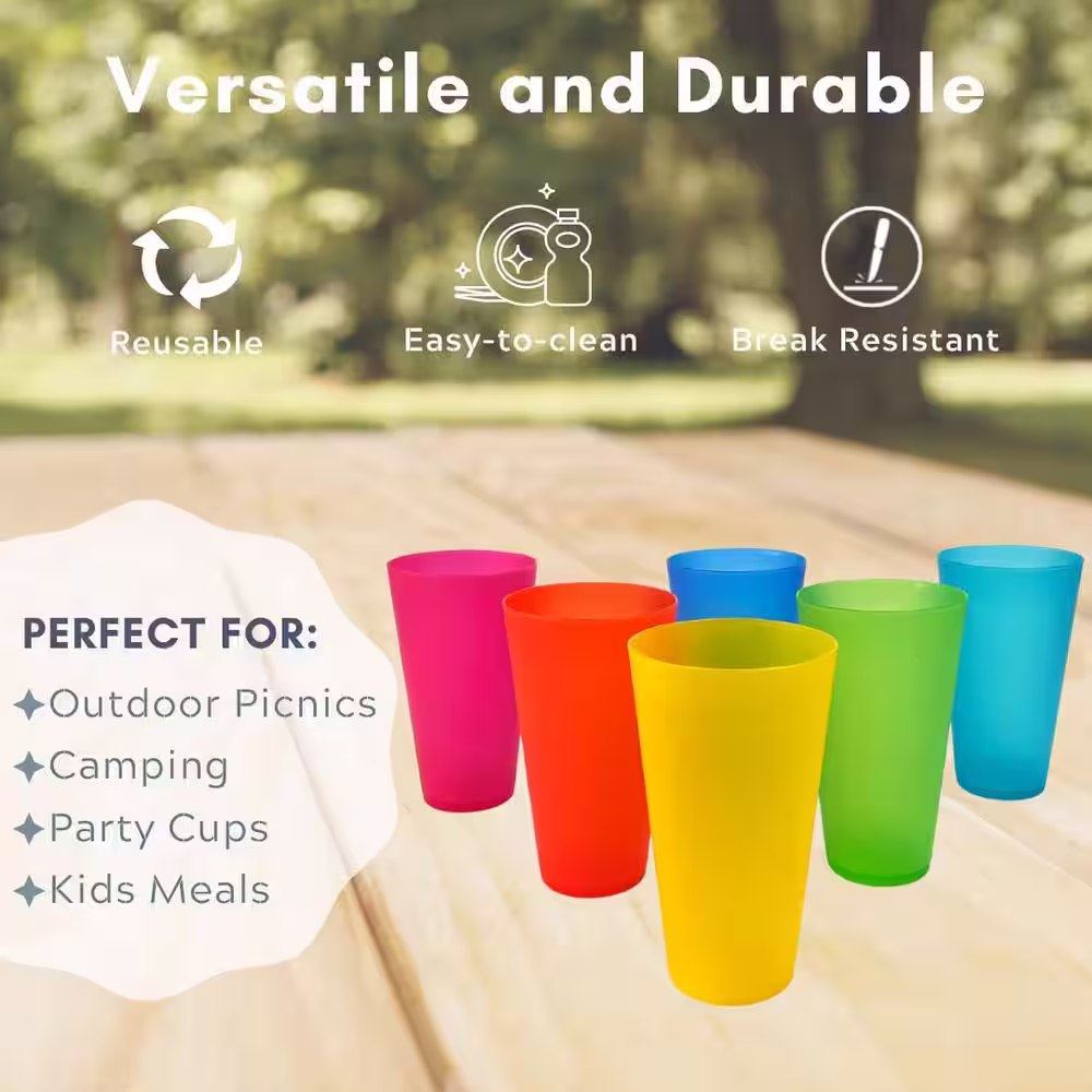 None 20 oz. Colorful Plastic Reusable Tumblers (Set of 6)