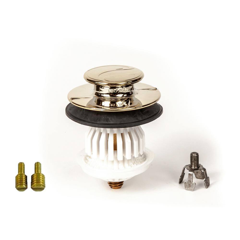 PF WaterWorks 1.5 in./1.25 in. DrainEASY Universal Clog Preventing Tub Stopper/Strainer with 3/8 in.& 5/16 in. Fittings Polished Brass