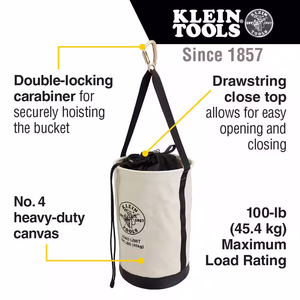 Klein Tools Canvas Bucket with Drawstring Close, 17-Inch