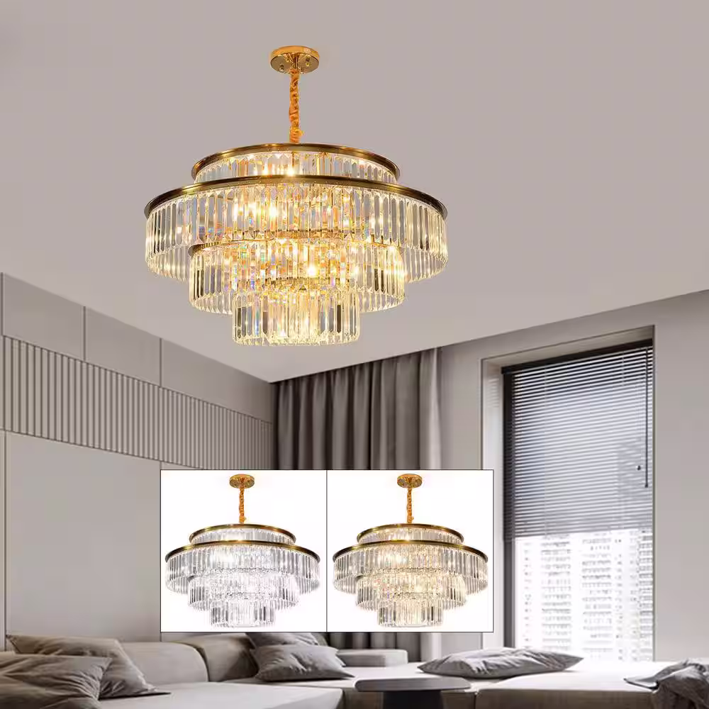 None 23.62 in. 10-Light 4-Tier Gold Modern Luxury K9 Crystal Pendant Light(Without Remote Control)