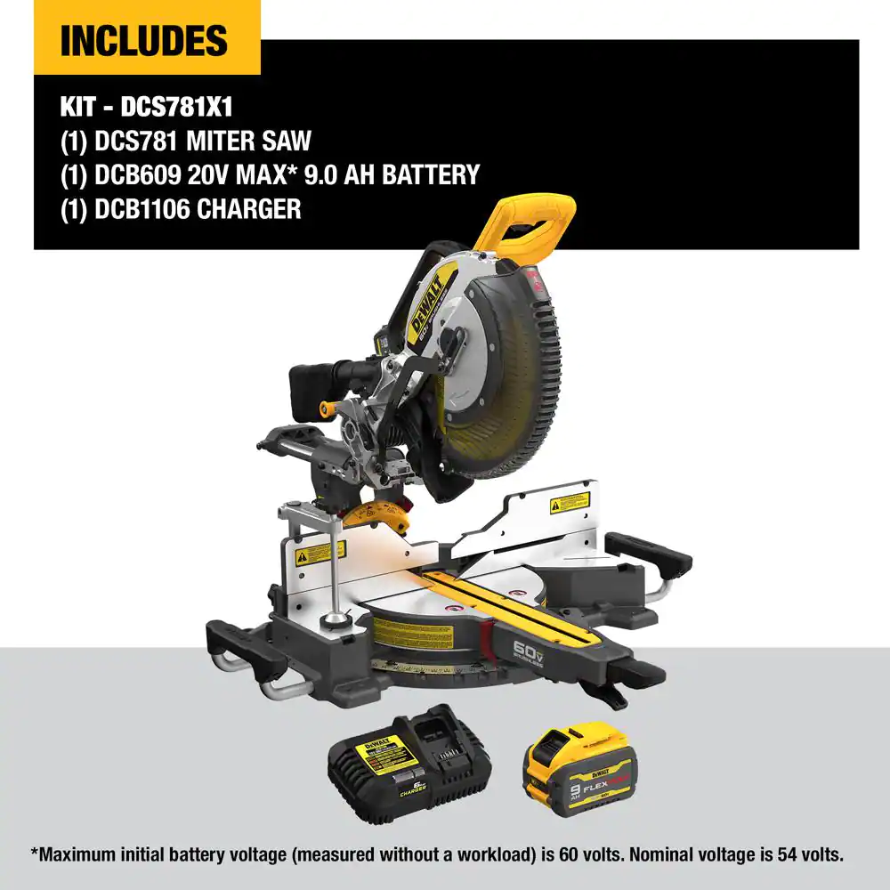 DEWALT 60V Lithium-Ion 12 in. Cordless Sliding Miter Saw Kit with 9.0Ah Battery Pack