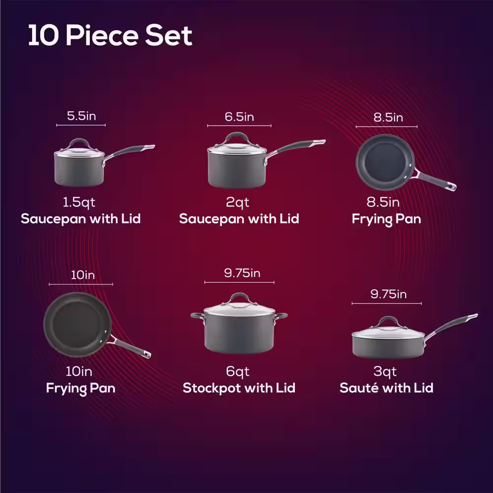 Circulon Radiance 10-Piece Hard-Anodized Aluminum Nonstick Cookware Set in Gray
