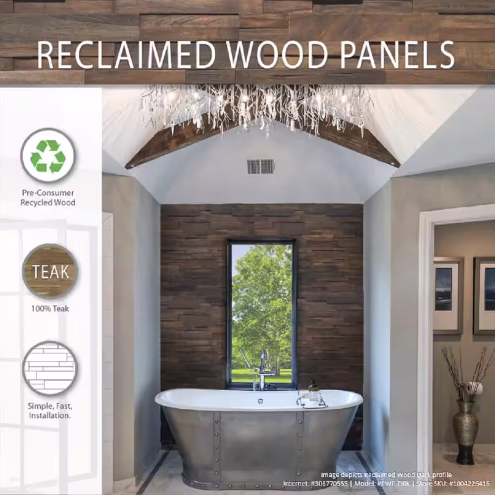 Realstone Systems Reclaimed Wood 1/2 in. x 24 in. x 12 in. Dark Teak Wood Wall Panel (10-Panels/Box)