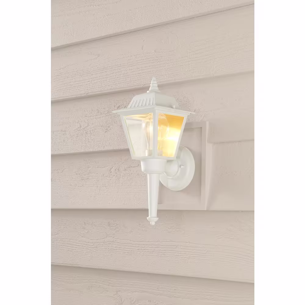 Hampton Bay 1-Light White Outdoor Wall Light Fixture with Clear Glass