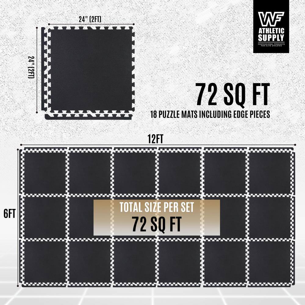 None Black Carpet Texture Top 24 in. x 24 in. x 12 mm Interlocking Tiles for Home Gym Kids Room and Living Room (72 sq. ft.)
