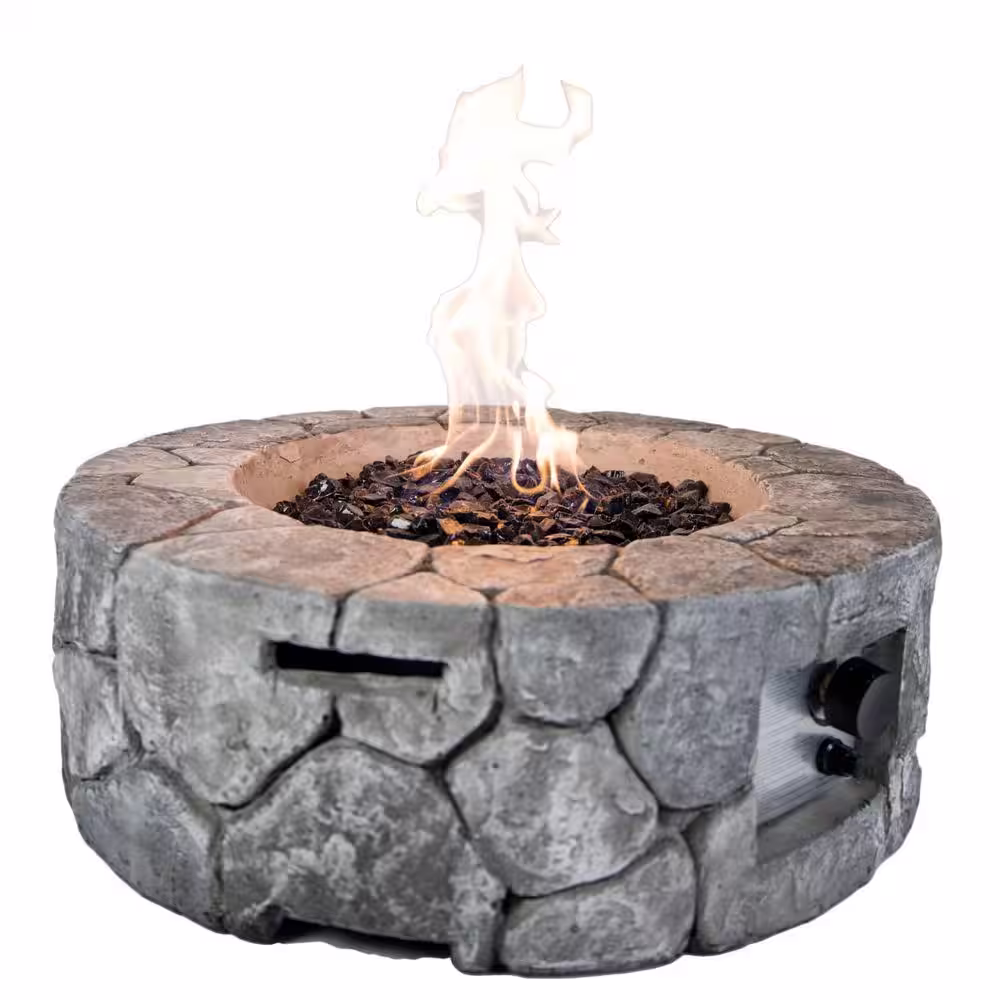 BLUEGRASS LIVING 28 in. Ashwick MGO Propane Fire Pit Table with Glass Beads, Lava Rocks and Cover