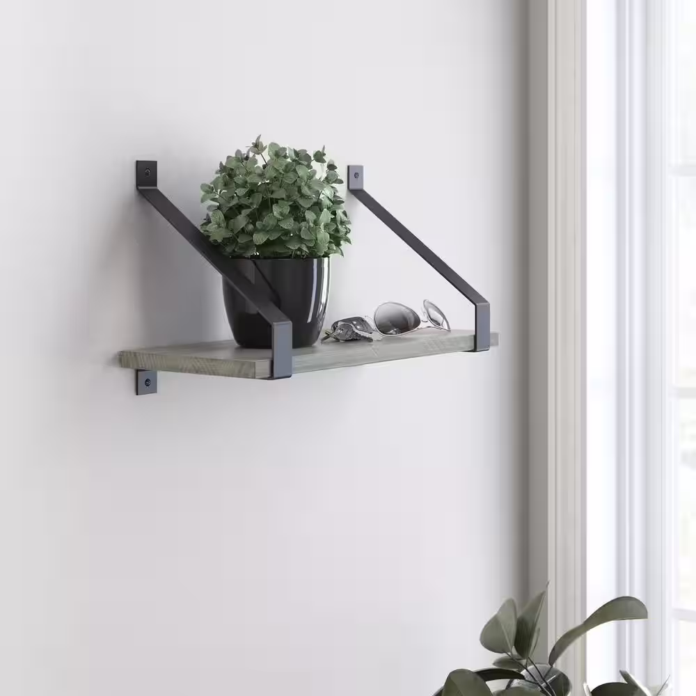 Liberty 8.19 in. Matt Black Steel Rustic Decorative Shelf Bracket (2-Pack)