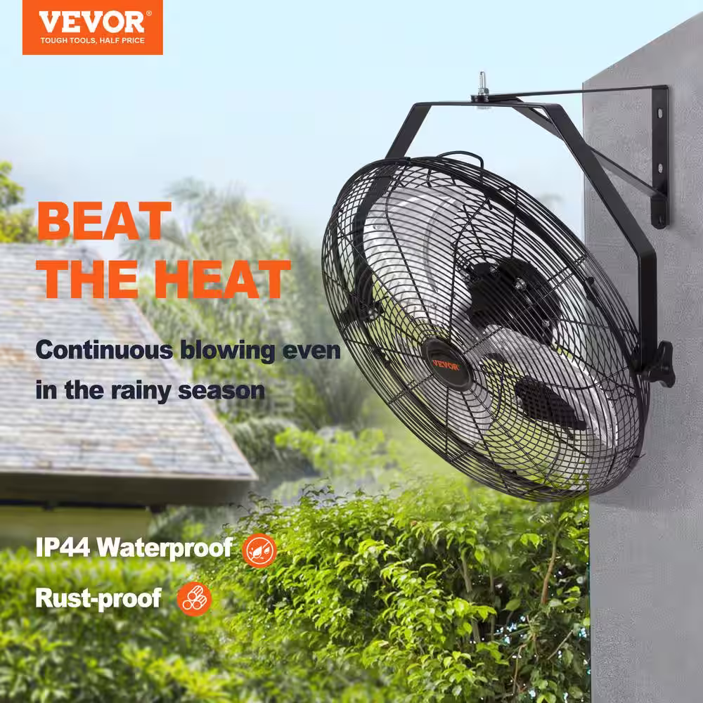 VEVOR Wall Mount Fan 18 in. 3-Speed High Velocity Max. 4150 CFM Waterproof Oscillating Industrial Wall Fan, ETL Listed