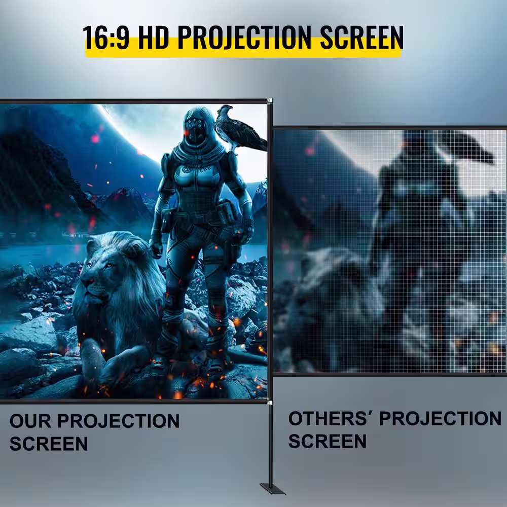VEVOR 180 in. Movie Screen with Stand Portable Projector Screen 16:9 4K HD Wide Angle Outdoor Movie Screen with Storage Bag