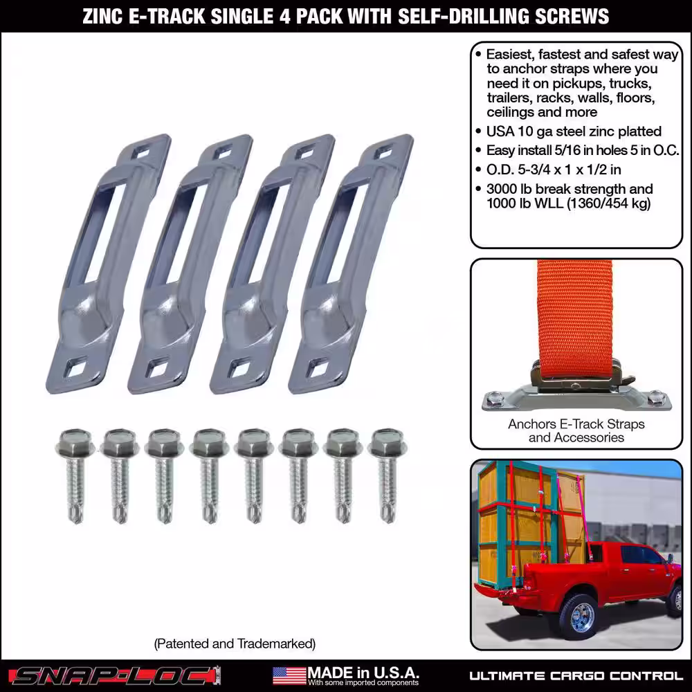 SNAP-LOC E-Track Single Strap Anchor Zinc with Self-Drilling Screws (4-Pack)