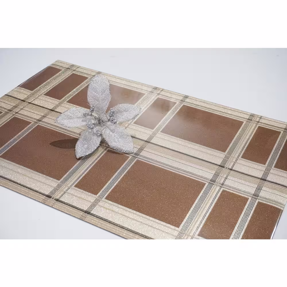 Dainty Home Sidewalk Trench Plaid Reversible Metallic Shimmer Placemat Set of 4, 12 in. x 18 in., Sparkling Brown/Beige/Black