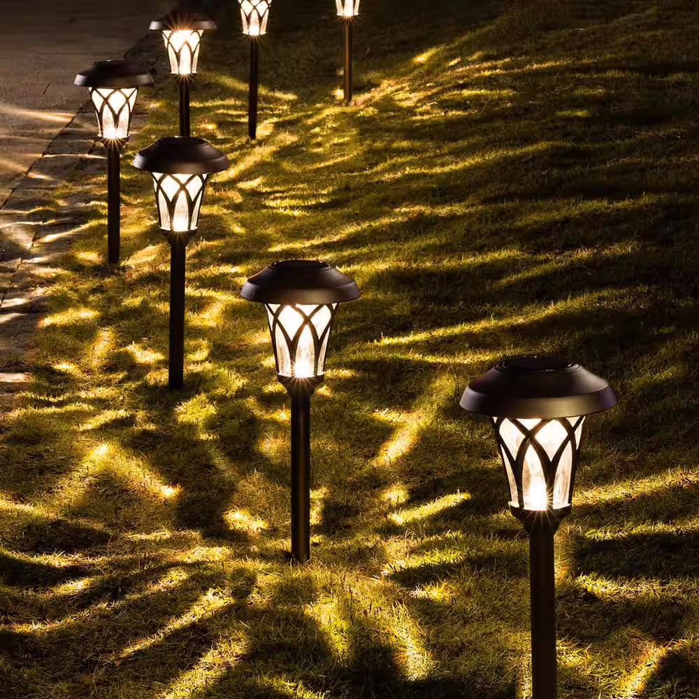 None Outdoor Decor, Solar Pathway Lights 6 Pack, Super Bright High Lumen Waterproof Metal Automatic Solar Yard Lights
