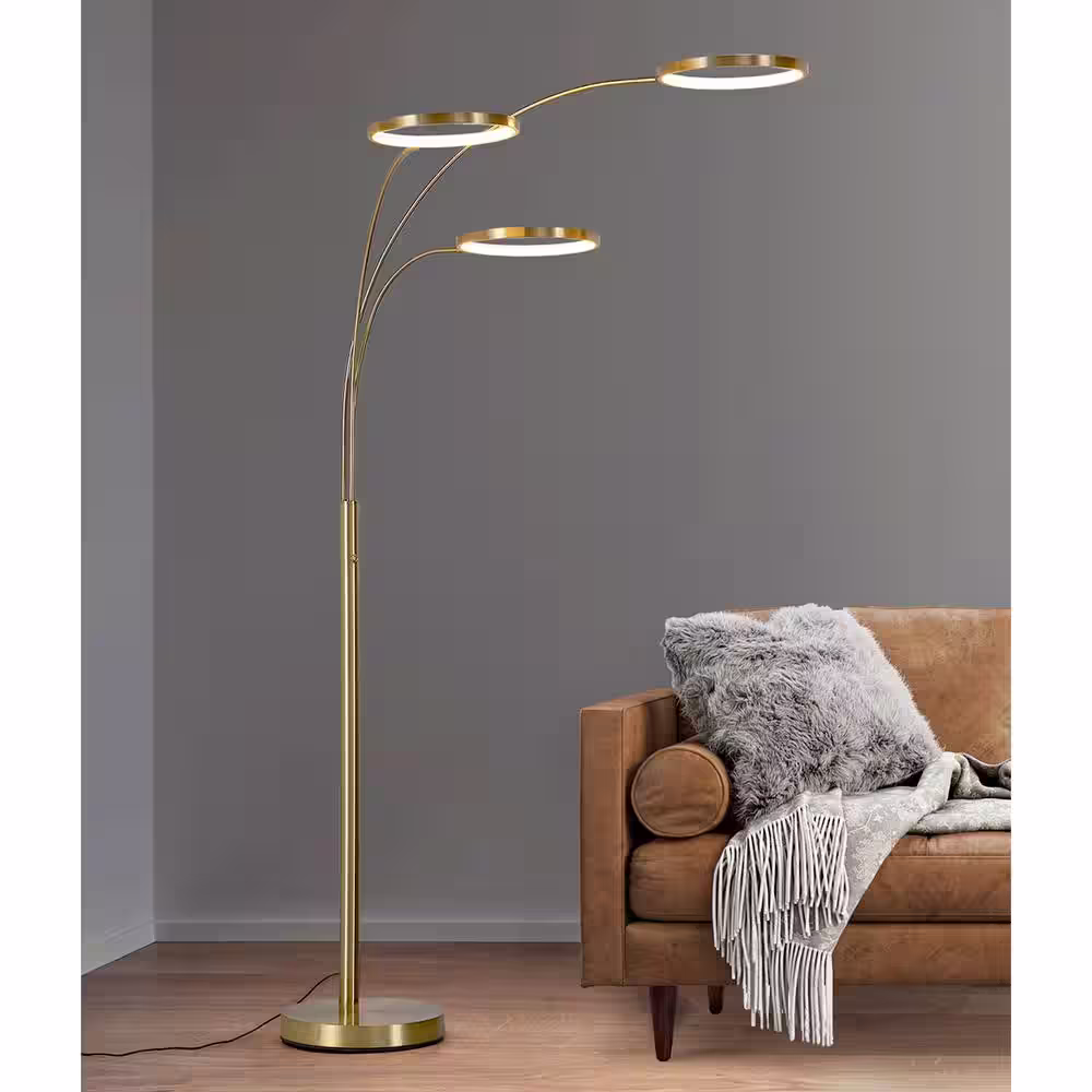None Angels 80 in. H Brass Finish Floor Lamp 3-Ring Dimmable LED Lights Arched