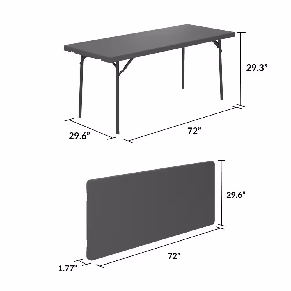 None 6' Commercial Blow Mold Folding Table, Gray
