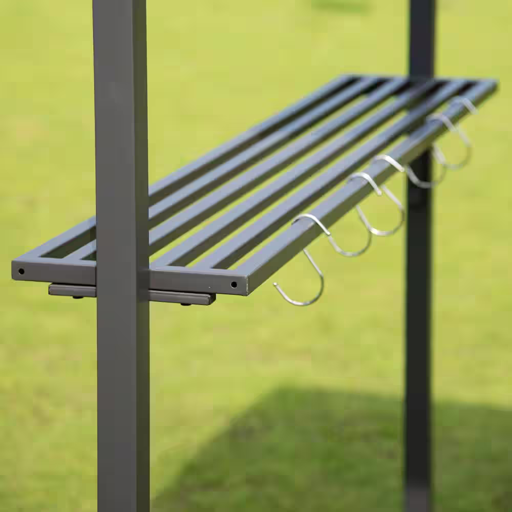 Clihome 7 ft. W x 6.8 ft. H Gray Outdoor Steel Double Tiered Patio Grill Gazebo with Side Awning Bar Counters and Hooks