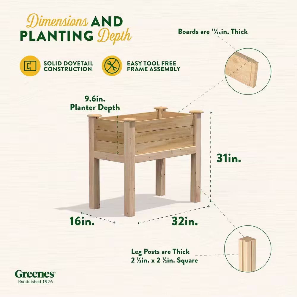 Greenes Fence 32 in. L x 16 in. W x 31 in. H Original Cedar Elevated Garden Bed